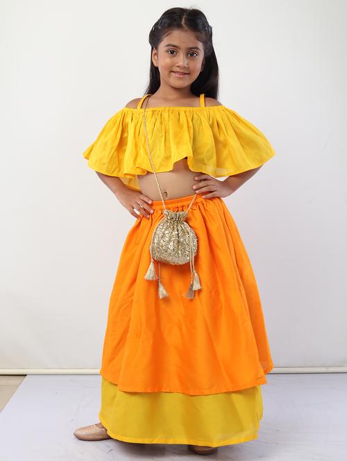 girls yellow solid skirt top set - 18445821 - Very Small Image - 1