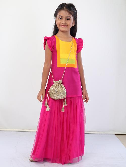 girls pink solid kurta skirt set - 18445822 - Very Small Image - 1