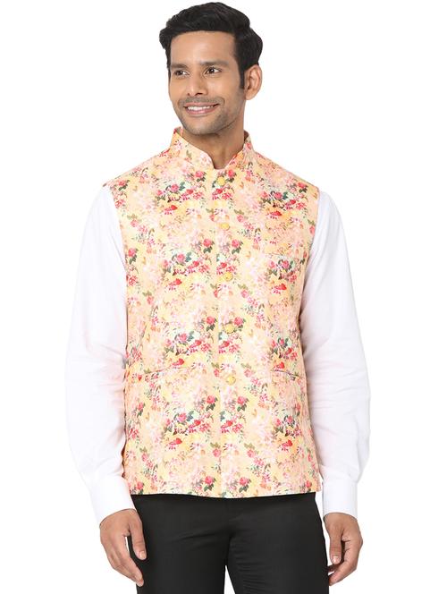 yellow printed nehru jacket - 18446471 - Very Small Image - 1