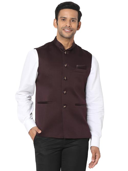 brown solid nehru jacket - 18446498 - Very Small Image - 1