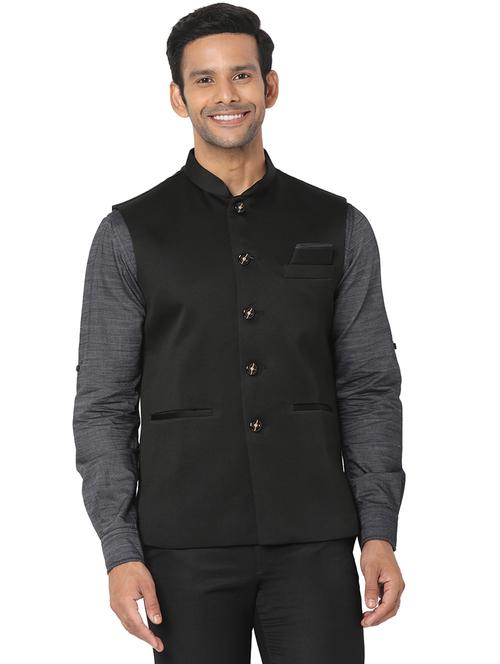black solid nehru jacket - 18446500 - Very Small Image - 1