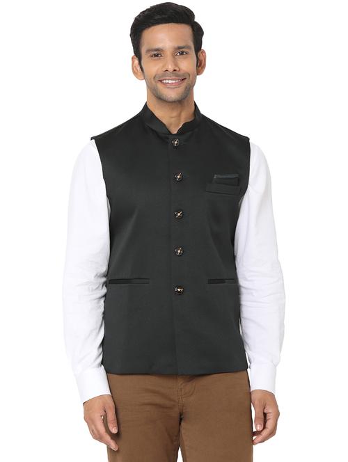 black solid nehru jacket - 18446502 - Very Small Image - 1