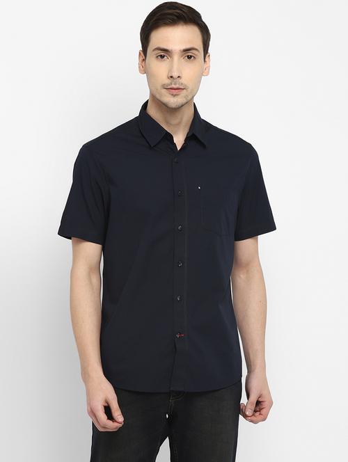 navy-blue solid casual shirt - 18447224 - Very Small Image - 1