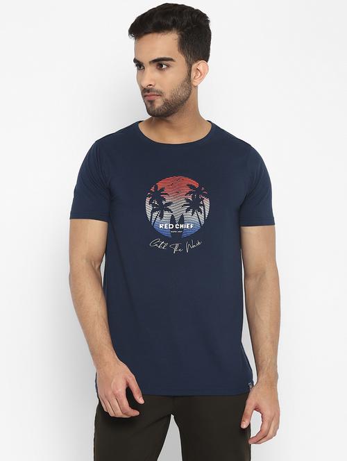 navy blue chest-printed t-shirt - 18447252 - Very Small Image - 1