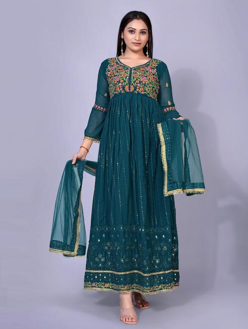 embroidered kurta dupatta set - 18447427 - Very Small Image - 1