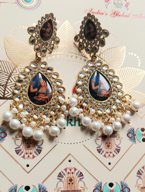 jadau painting polki pearl earings for women - 18449703 - Very Small Image - 1