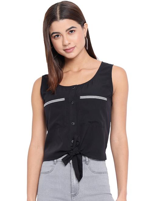 women's crop round neck top - 18450205 - Very Small Image - 1