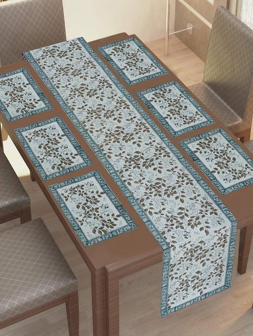 texstylers thick cotton canvas jaipuri block print 6 table mats and 1 runner set - 18450271 - Very Small Image - 1