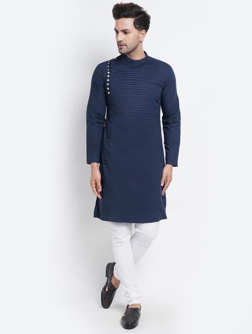 navy blue pin-tucks medium kurta - 18451508 - Very Small Image - 1
