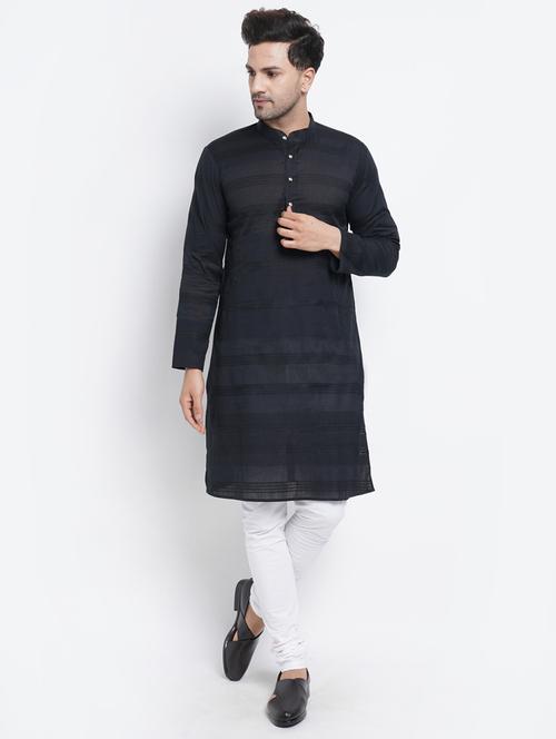 Black Striped Medium Kurta - 18451511 - Very Small Image - 1