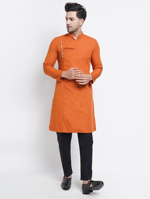 orange solid medium kurta - 18451519 - Very Small Image - 1