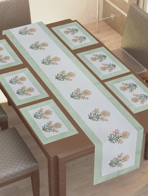 texstylehome thick cotton canvas jaipuri block print 6 table mats and 1 runner set - 18452266 - Very Small Image - 1