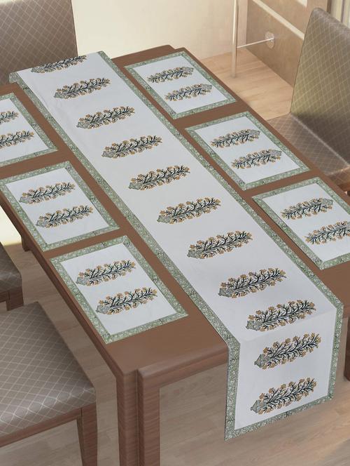 texstylehome thick cotton canvas jaipuri block print 6 table mats and 1 runner set - 18452268 - Very Small Image - 1