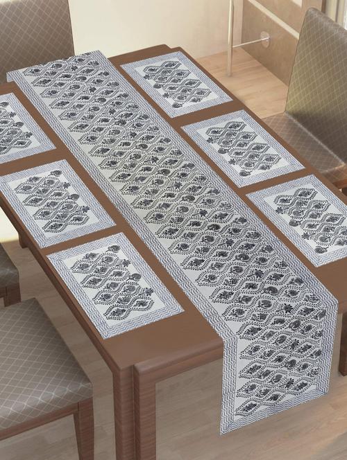 texstylehome thick cotton canvas jaipuri block print 6 table mats and 1 runner set - 18452278 - Very Small Image - 1