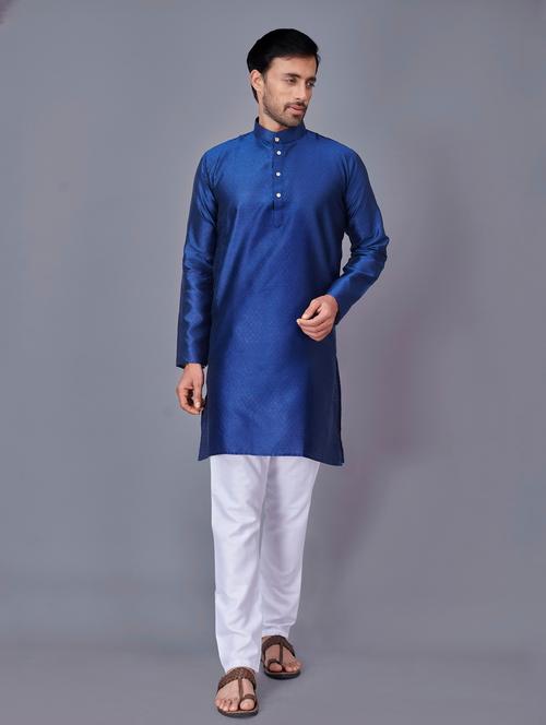 navy self-designed kurta pyjama ethnic wear set - 18452300 - Very Small Image - 1