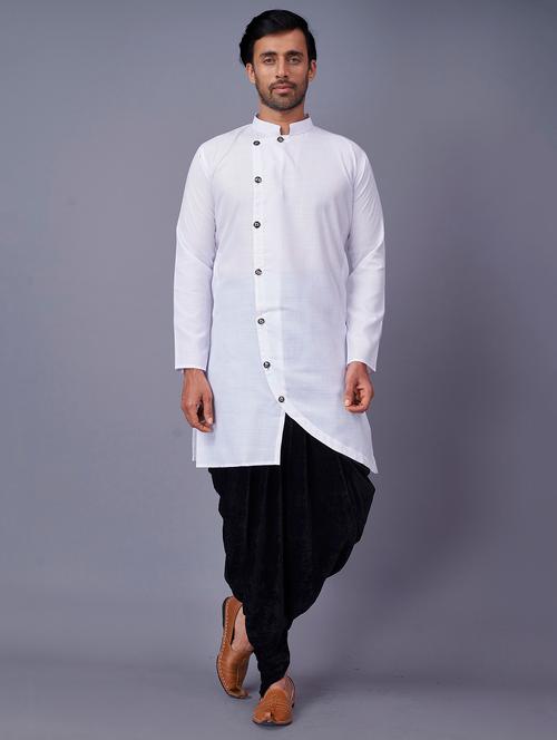 white solid dhoti kurta ethnic wear set - 18452332 - Very Small Image - 1