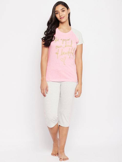 pink printed nightwear capri set - 18452445 - Very Small Image - 1