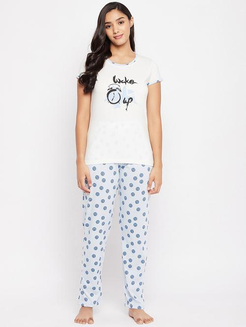 round neck printed nightwear pajama set  - 18452448 - Very Small Image - 1
