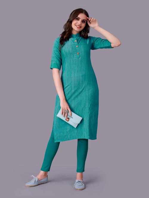 self design striped straight kurti - 18452568 - Very Small Image - 1