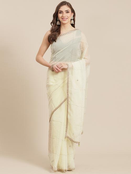 pastel lace bordered saree with blouse - 18453750 - Very Small Image - 1