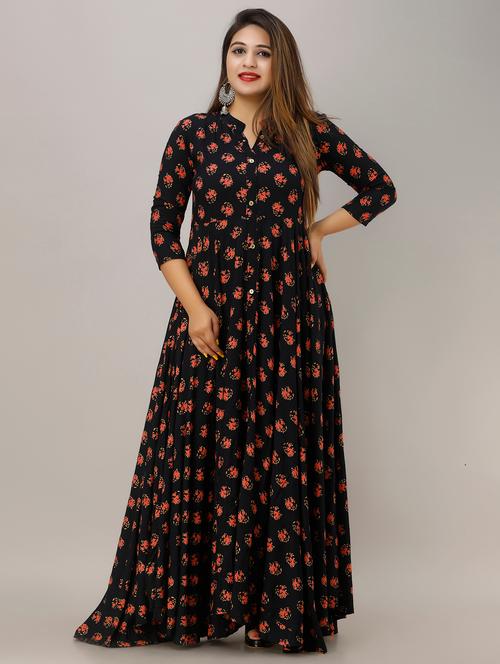 three quarter sleeved printed maxi dress - 18454349 - Very Small Image - 1