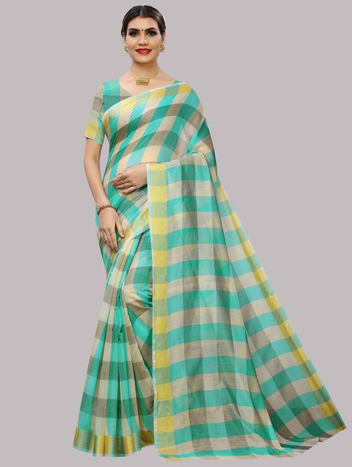 contrast bordered checkered saree  with blouse - 18454514 - Very Small Image - 1