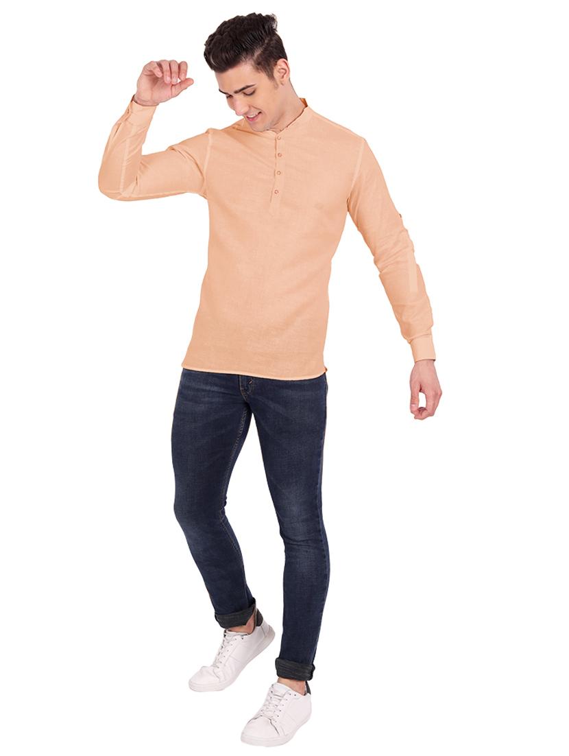 peach solid short kurta - 18454630 - Zoom Image - 3