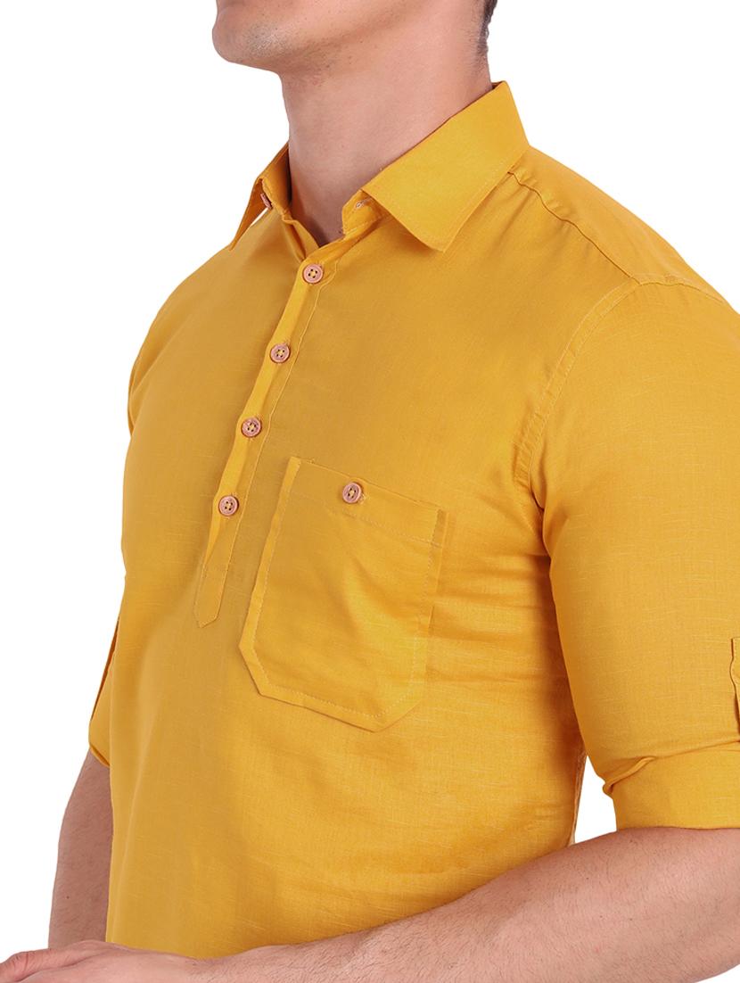 yellow solid short kurta - 18454666 - Standard Image - 4