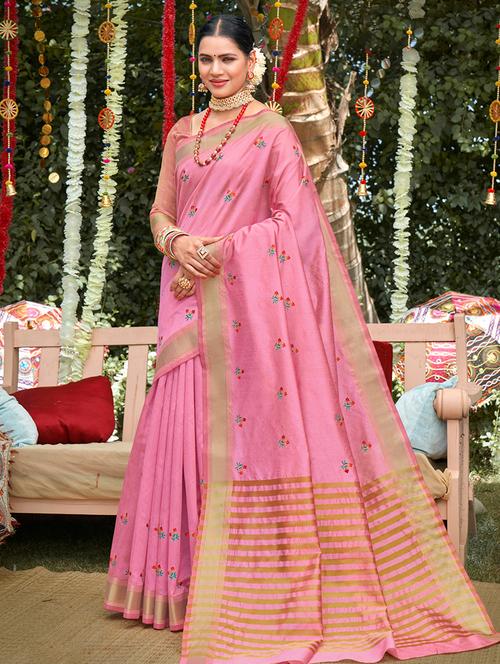 golden zari work woven saree  with blouse - 18454720 - Very Small Image - 1