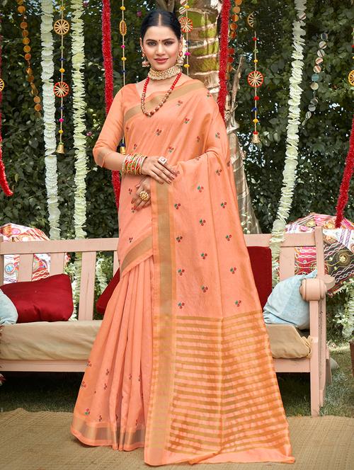 golden zari work woven saree  with blouse - 18454721 - Very Small Image - 1
