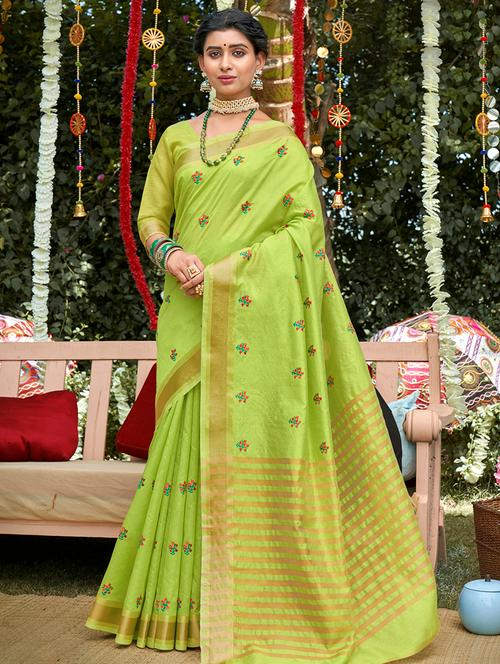 golden zari work woven saree  with blouse - 18454722 - Very Small Image - 1