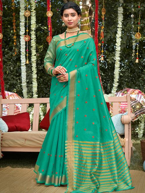 golden zari work woven saree  with blouse - 18454724 - Very Small Image - 1