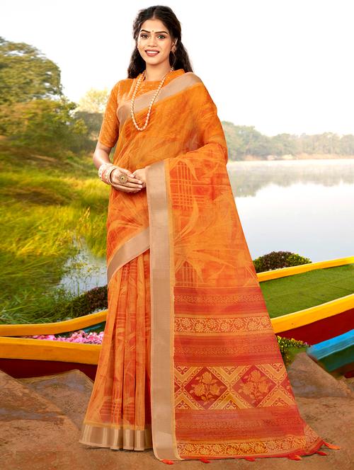 contrast bordered self design woven saree - 18454776 - Very Small Image - 1