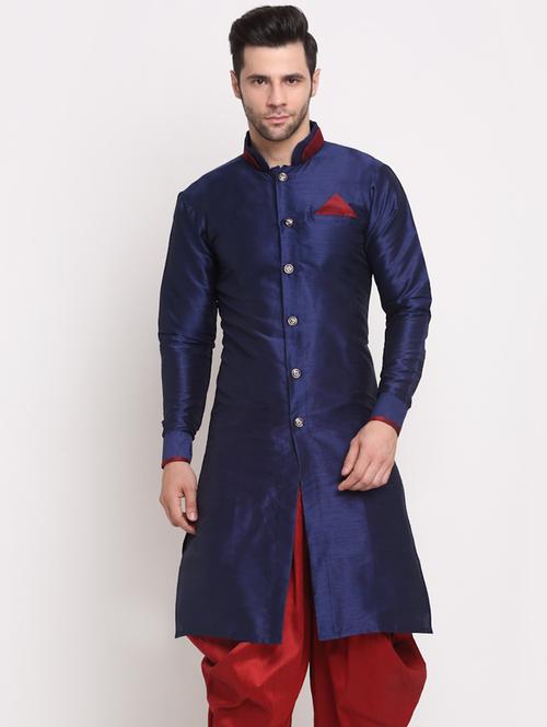 navy blue solid long kurta - 18455106 - Very Small Image - 1