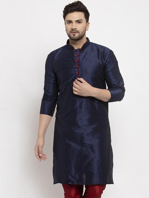 navy blue solid long kurta - 18455185 - Very Small Image - 1