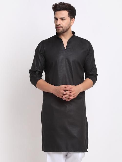 black solid long kurta - 18455188 - Very Small Image - 1