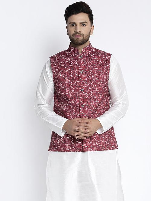 red printed nehru jacket - 18455469 - Very Small Image - 1