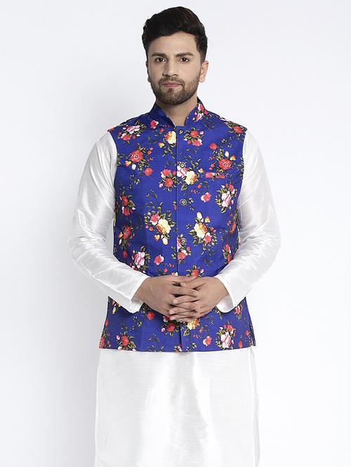 navy-blue printed nehru jacket - 18455476 - Very Small Image - 1