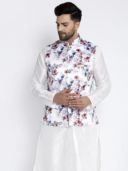 white printed nehru jacket - 18455486 - Very Small Image - 1