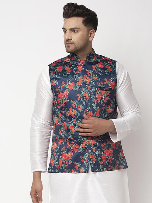 navy blue printed nehru jacket - 18455487 - Very Small Image - 1