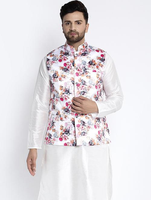 white printed nehru jacket - 18455488 - Very Small Image - 1