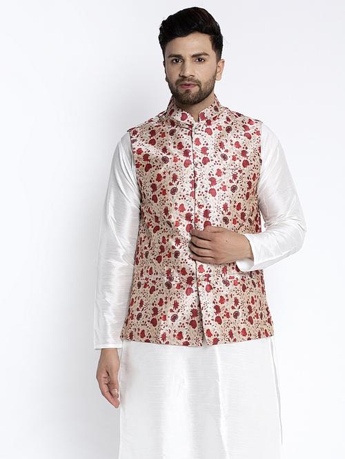 beige printed nehru jacket - 18455494 - Very Small Image - 1