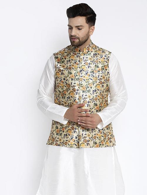 beige printed nehru jacket - 18455496 - Very Small Image - 1
