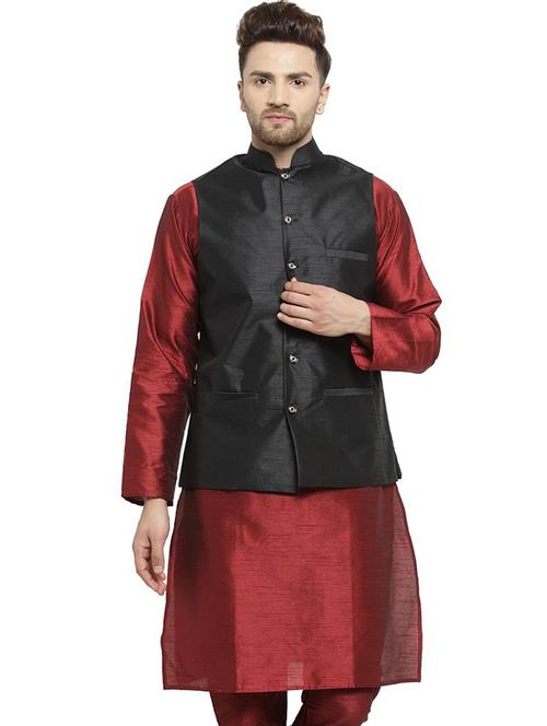 black solid nehru jacket - 18455503 - Very Small Image - 1