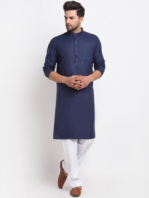 navy solid kurta pyjama set - 18456097 - Very Small Image - 1