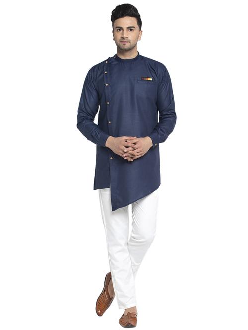 asymmetric solid kurta with white pant - 18456190 - Very Small Image - 1