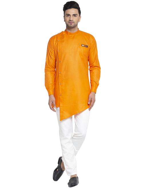 asymmetric solid kurta with white pant - 18456191 - Very Small Image - 1