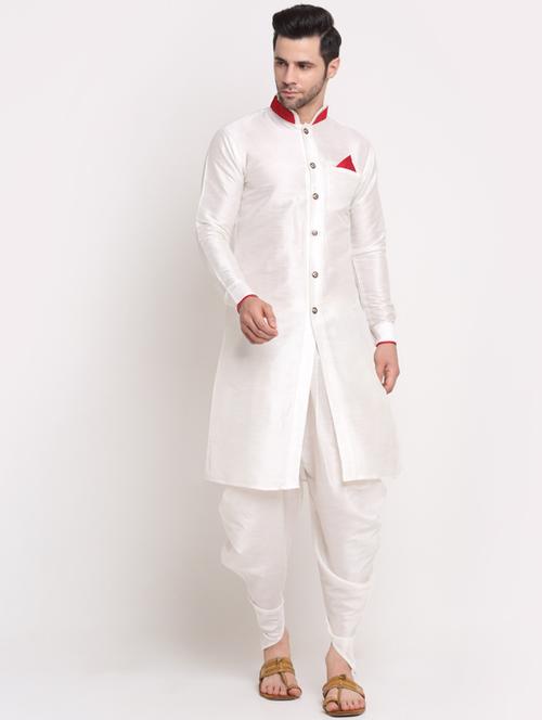 solid pure silk kurta dhoti set  - 18456243 - Very Small Image - 1