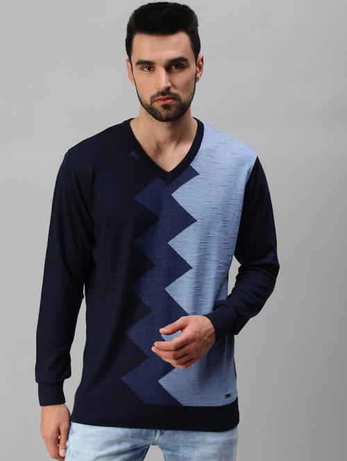 navy blue color-blocked pullover - 18457389 - Very Small Image - 1
