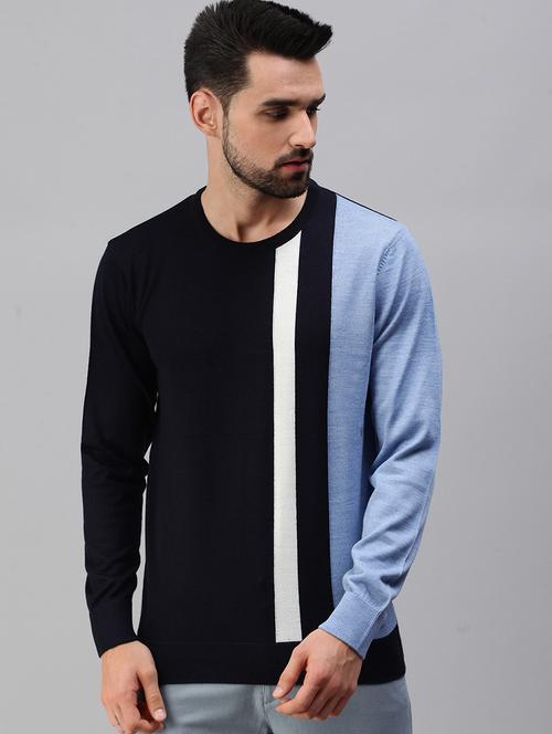 navy blue color-blocked pullover - 18457421 - Very Small Image - 1